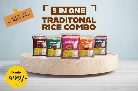 5 in One Traditional Rice Combo (each 500g) | black rice | kattuyanam rice |karunguruvai rice | mappillai samba | kerala matta rice