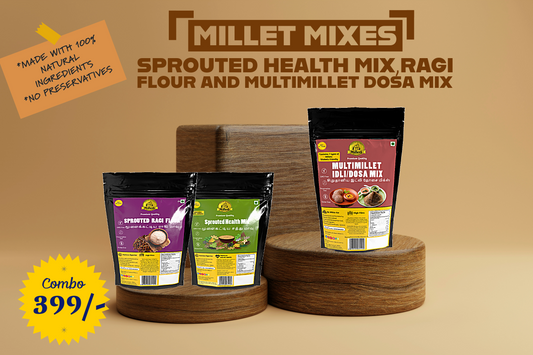 Millet Mixes combo |Sprouted millet health mix(200g) | Sprouted Ragi flour(200g) | Multimillet Idli Dosa Mix(500g)
